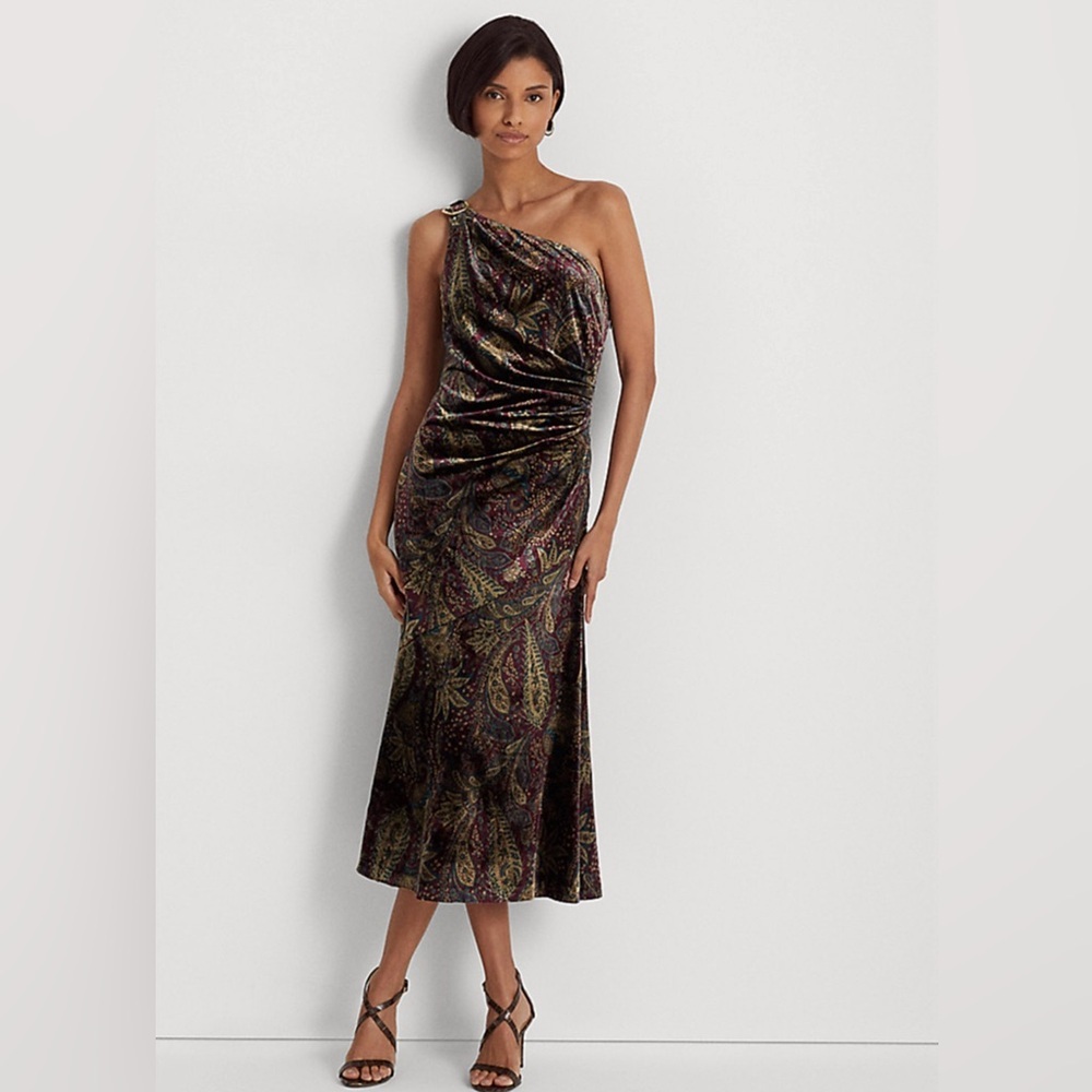 Lauren Ralph Lauren Elegant One-Shoulder Paisley Dress